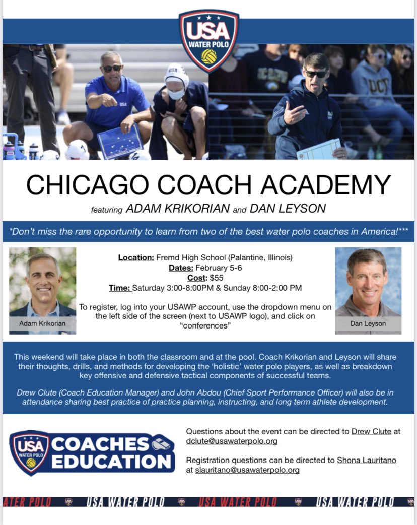 Chicago Water Polo clinic, Feb 5-6, 2022 in Palantine, IL