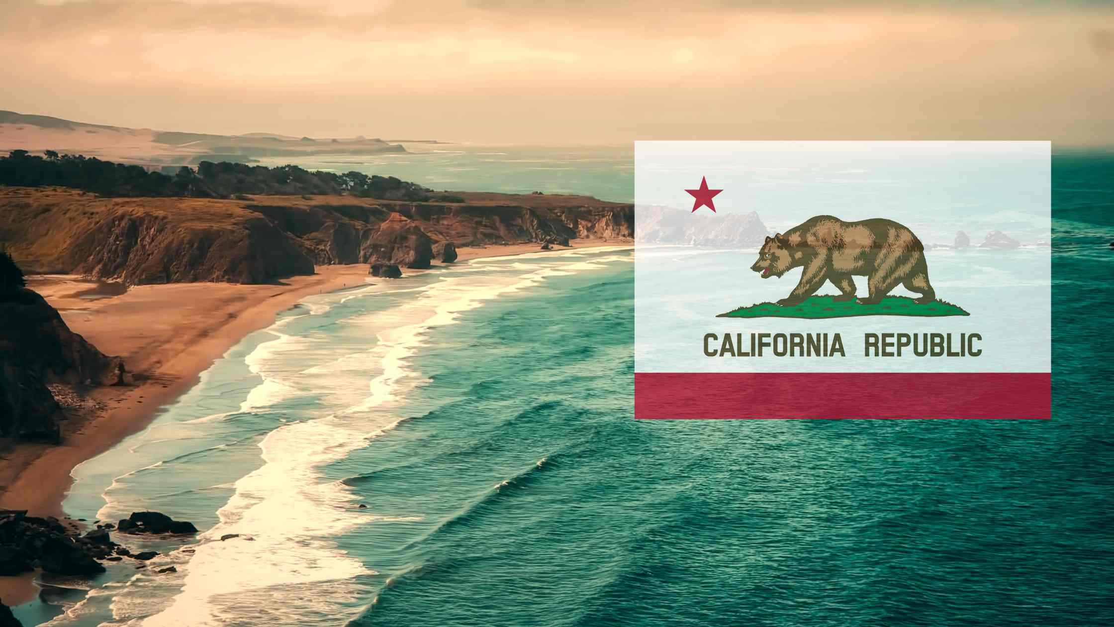 California coast and flag